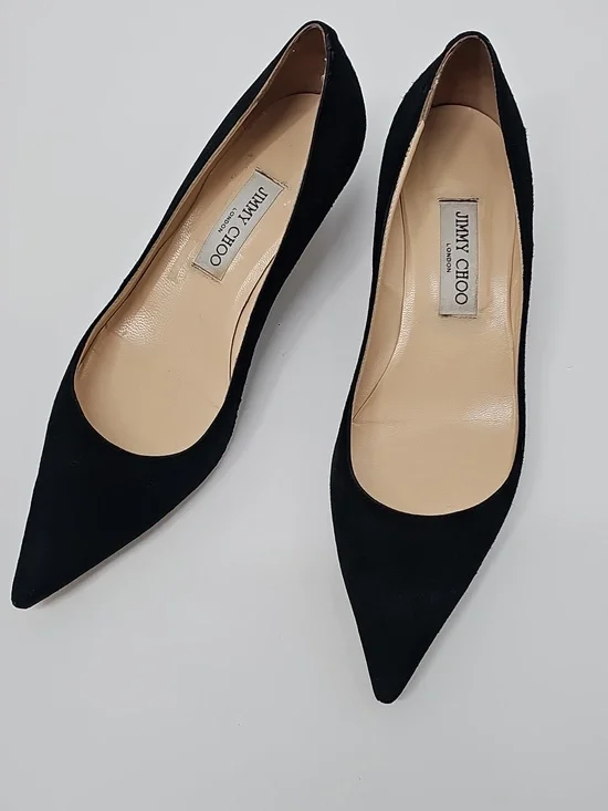 Jimmy Choo Amelia Black Suede Kitten Heels Pointed Toe Dainty Fem Made In Italy - Picture 11 of 12